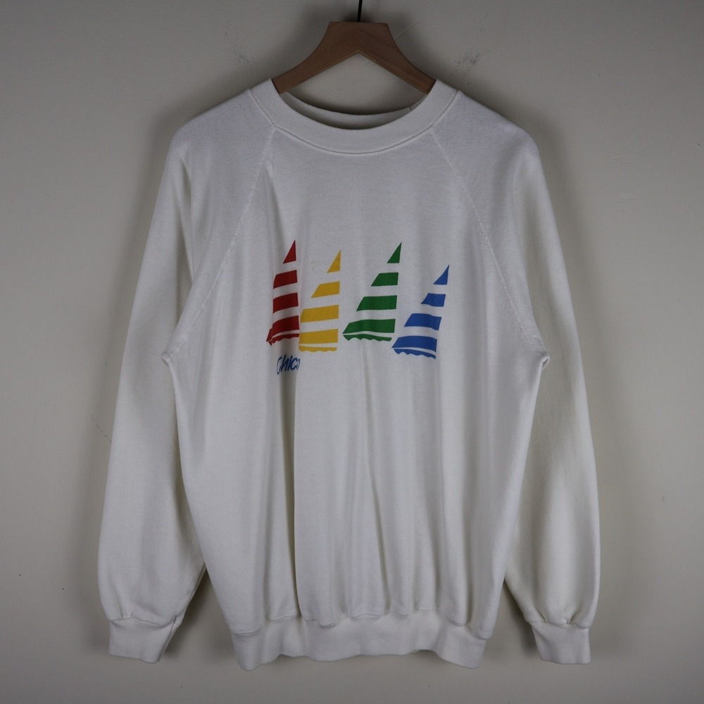 Vintage Chicago Sailboats Sailing Hanes‎ Sweatshirt White XL 23x27.5